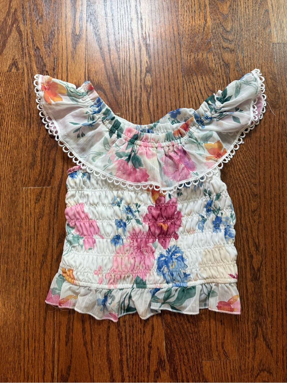 Truly Me Floral Smocked Off-Shoulder Top Sz 8
